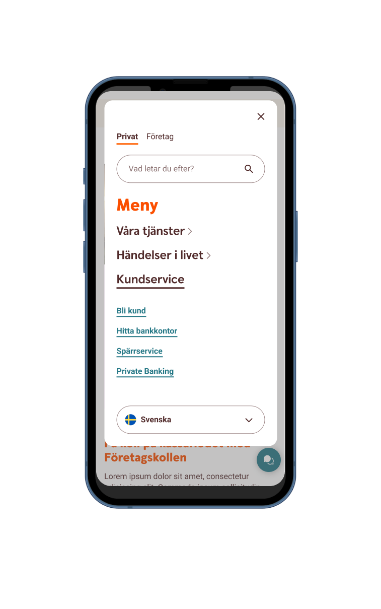 Menyn fungerar på samma sätt på dator och i mobil